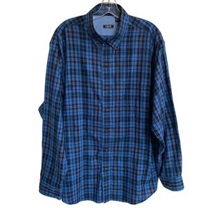 IZOD Men's Plaid Button Down Long Sleeve Shirt Blue Navy White Green - XL EUC